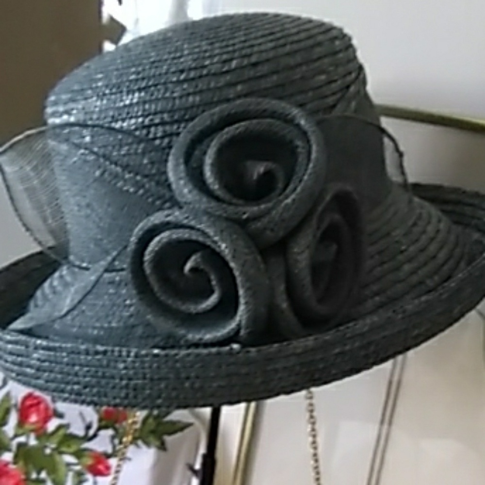 Blue straw summer hat
